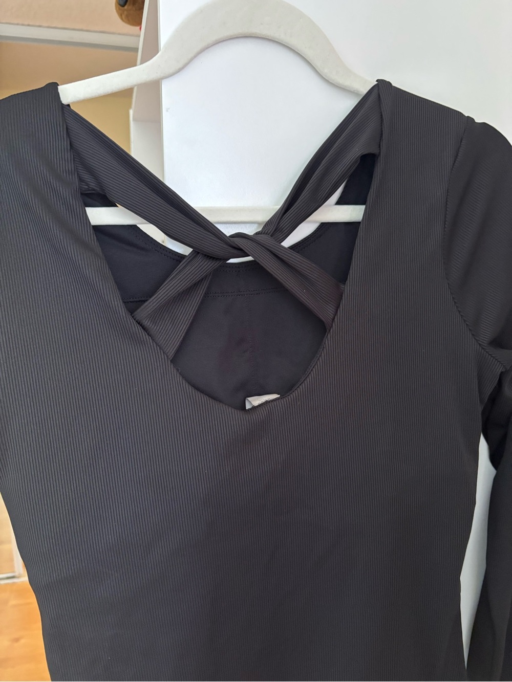 Velocity Black Ribbed Long-Sleeve Top with Crisscross Back